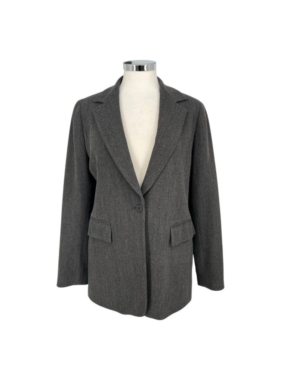 Lafayette 148 Vintage 90s Herringbone Wool Blazer Single Button Gray Size 4